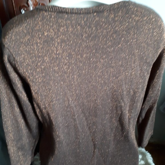 Cotton Blend Sweater - Coppery Metallic with jewelled neckline - Size M - Picture 3 of 4
